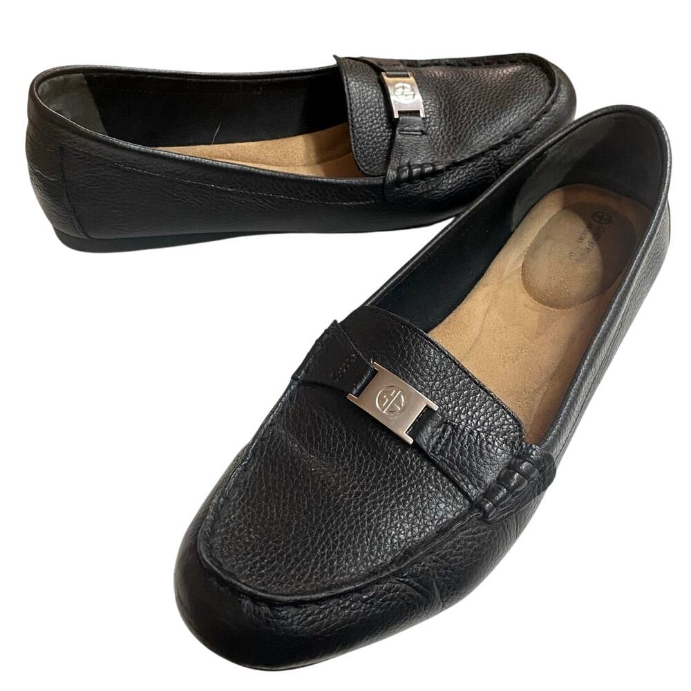 Giani Bernini Dailyn Women’s Leather Loafers 11M Black Buckle Memory Foam Flat